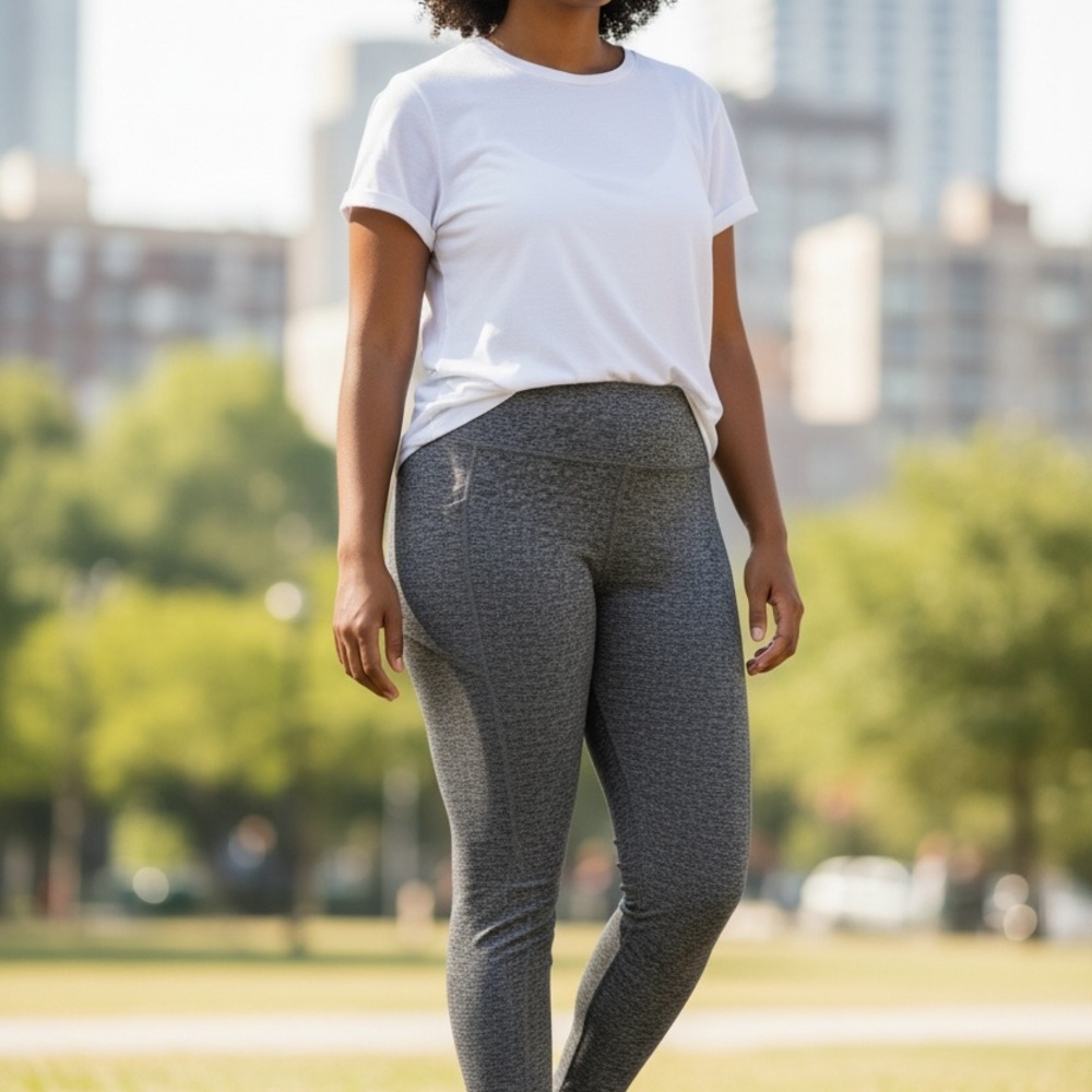 Zone Pro Womens XL Gray Heathered High Waisted Athletic Leggings with‎ Pockets